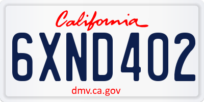 CA license plate 6XND402