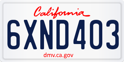 CA license plate 6XND403