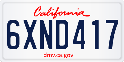 CA license plate 6XND417