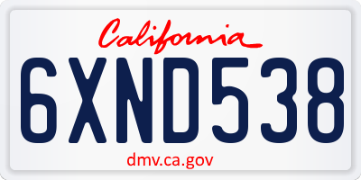 CA license plate 6XND538