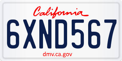 CA license plate 6XND567