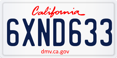 CA license plate 6XND633