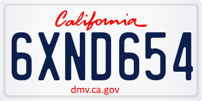 CA license plate 6XND654