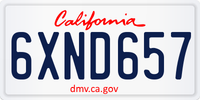 CA license plate 6XND657