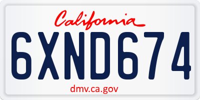 CA license plate 6XND674