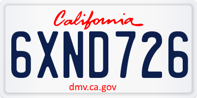 CA license plate 6XND726