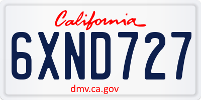 CA license plate 6XND727
