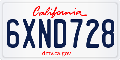 CA license plate 6XND728
