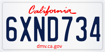 CA license plate 6XND734