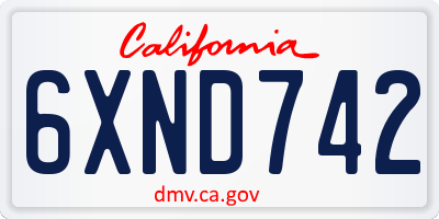 CA license plate 6XND742