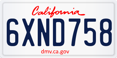 CA license plate 6XND758