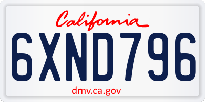 CA license plate 6XND796