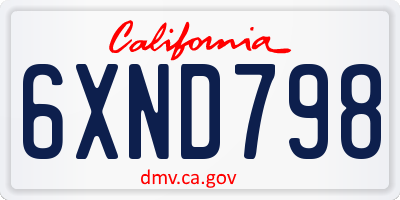 CA license plate 6XND798