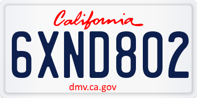 CA license plate 6XND802