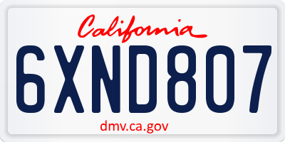 CA license plate 6XND807