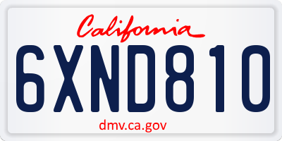 CA license plate 6XND810