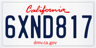 CA license plate 6XND817