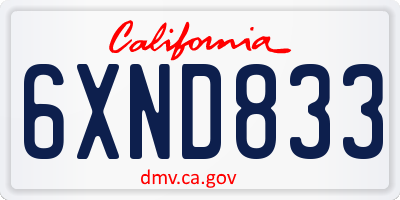 CA license plate 6XND833