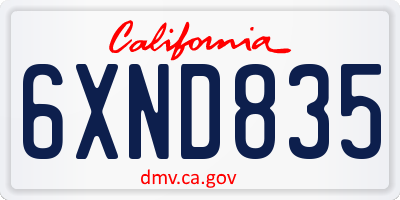 CA license plate 6XND835