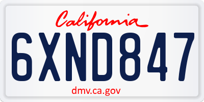 CA license plate 6XND847