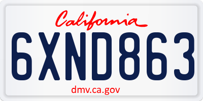 CA license plate 6XND863