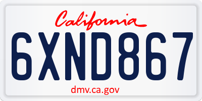 CA license plate 6XND867
