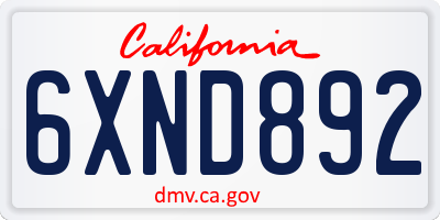 CA license plate 6XND892