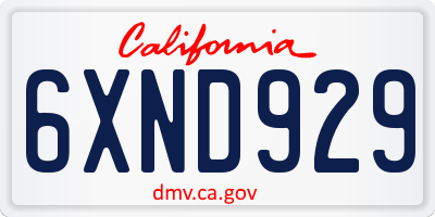 CA license plate 6XND929