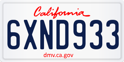 CA license plate 6XND933