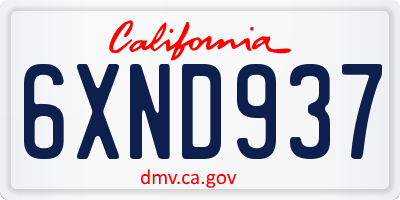 CA license plate 6XND937