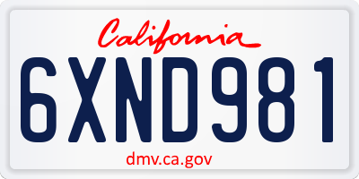CA license plate 6XND981