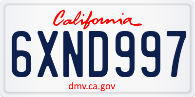 CA license plate 6XND997