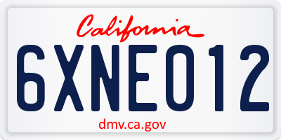 CA license plate 6XNE012