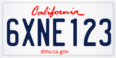 CA license plate 6XNE123