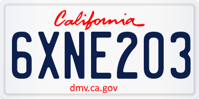 CA license plate 6XNE203