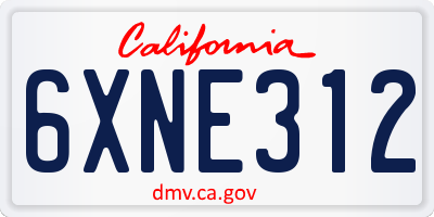 CA license plate 6XNE312