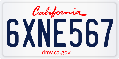 CA license plate 6XNE567