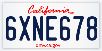 CA license plate 6XNE678