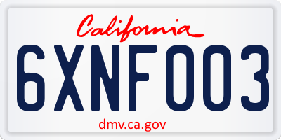 CA license plate 6XNF003