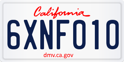 CA license plate 6XNF010