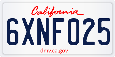 CA license plate 6XNF025