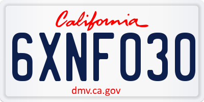 CA license plate 6XNF030