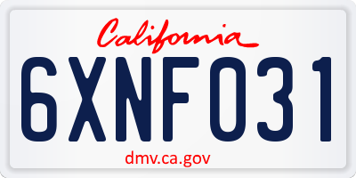 CA license plate 6XNF031