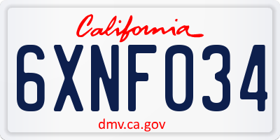 CA license plate 6XNF034