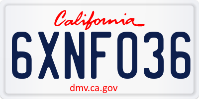CA license plate 6XNF036