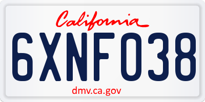 CA license plate 6XNF038