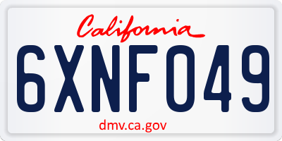 CA license plate 6XNF049