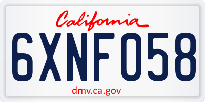 CA license plate 6XNF058