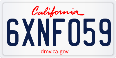 CA license plate 6XNF059