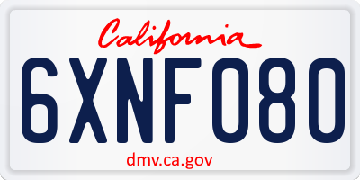 CA license plate 6XNF080